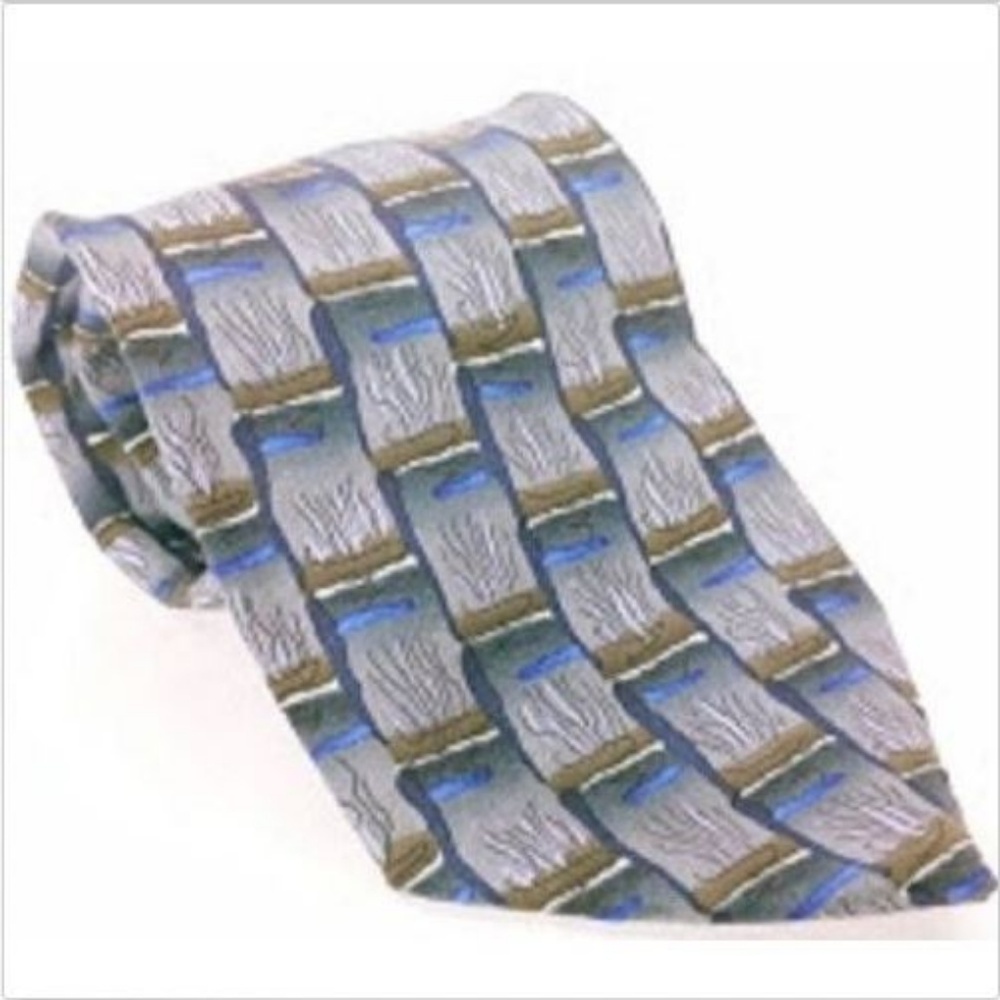 J Garcia Silk Necktie Geometric Blue Gray Men's